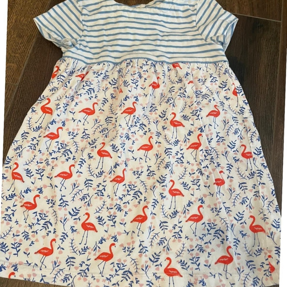 Baby Boden Blue and Red Flamingo Dress